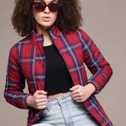 The Roadster Lifestyle Co. Checked Mock Collar Pure Cotton Padded Jacket-47