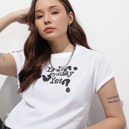 The Roadster Life Co. Typography Printed Extended Sleeves Boxy Crop T-shirt-image-38