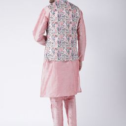 Hangup Men Pink Solid Kurta Set with Nehru Jacket image 5