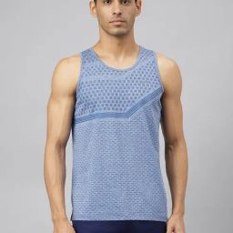 ALCIS Blue Melange Anti-Static Slim Fit Distance Running Sleeveless T-Shirt-image-13