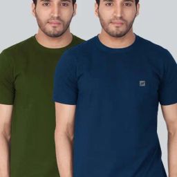Lux Nitro Khaki & Blue Regular Fit T-Shirt Pack of - 2-image-90