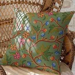 CASABLEU Green & Blue 2 Pieces Floral Embroidered Square Cushion Covers-picture-31