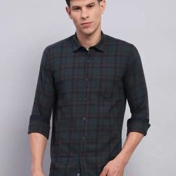 Monte Carlo Green Cotton Slim Fit Checks Shirt-picture-33