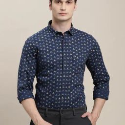 Turtle Blue Cotton Slim Fit Printed Shirt-image-60