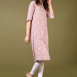 V-Mart Floral Printed Mandarin Collar Cotton A-Line Kurta image 5