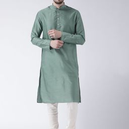 KISAH Men Green Solid Straight Kurta-image-61