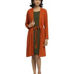 Office & You Orange Full Sleeves Jacket With Tie Knot-image-4