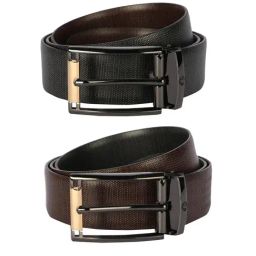 Louis Philippe Brown & Black Leather Reversible Belt for Men-image-26