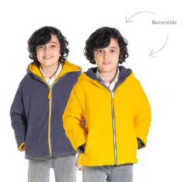 Cherry Crumble by Niit Hyman Kids Yellow & Grey Quilted Reversible Hooded Jacket-image-68
