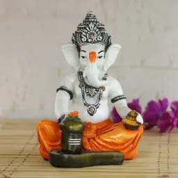 eCraftIndia Lord Ganesha Worshipping Lord Shiv Pooja Decorative Spiritual showpiece-44