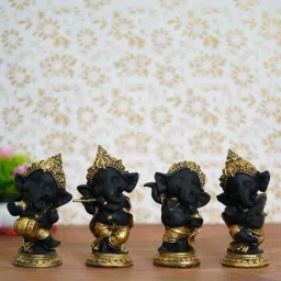 eCraftIndia Set of 4 Golden and Black Lord Ganesha Dancing Avatar Decorative Showpiece-22