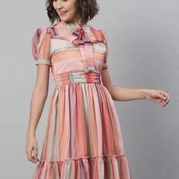 KASSUALLY Multicolor Striped Fit & Flare Dress-image-51