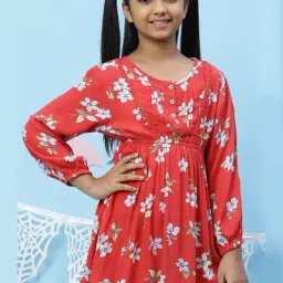 BIBA Girls Red Floral Print Dress-image-30