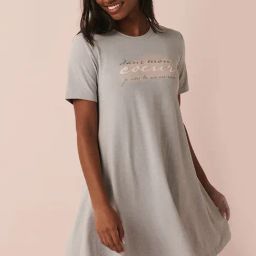 La Vie En Rose Grey Printed Sleep Tee-image-3