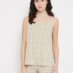 Crimsoune Club Beige Checks Top With Shorts-image-1