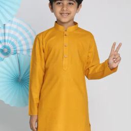 VASTRAMAY Kids Mustard Linen Kurta-image-54