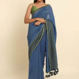 Suta Blue Plain Saree Without Blouse-image-21