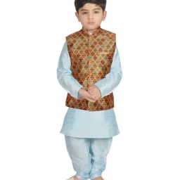 SG Yuvraj Kids Yellow & Blue Printed Full Sleeves Kurta Set-image-20