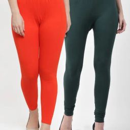 Gracit Orange & Green Mid Rise Leggings - Pack Of 2-image-81