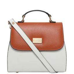 KLEIO White & Tan Solid Medium Satchel Handbag-image-72
