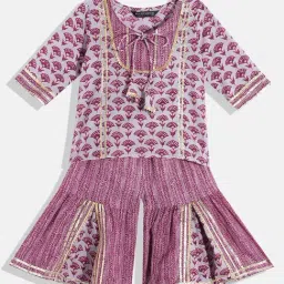 READIPRINT FASHIONS Kids Grey & Purple Floral Print Kurta With Sharara-20