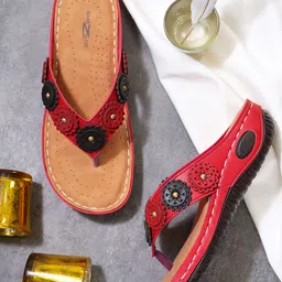 Shezone Women Red Open Toe Flats-image-5