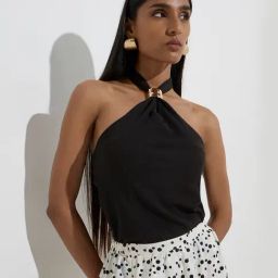 Wardrobe by Westside Black Self-Striped Halter-Neck Top-picture-11