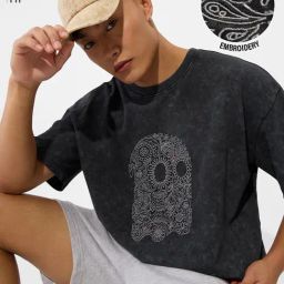 The Souled Store Grey Oversized Embroidery T-Shirts-image-103