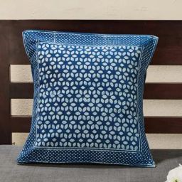 Fabindia Roshan Blue Cotton Printed Cushion Cover-image-91