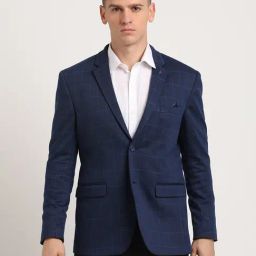 Turtle Blue Relaxed Fit Checks Blazer-image-62