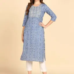 Maaesa Grey Cotton Regular Fit Embroidered Kurtas-image-94