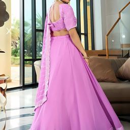 ODETTE Embroidered Thread Work Semi-Stitched Lehenga & Unstitched Blouse With Dupatta image 4