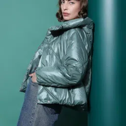 Vero Moda Dark Green Hooded Puffer Jacket-image-58