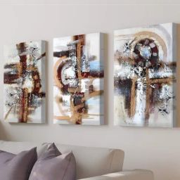 Art Street Printed Brown Cotton Canvas Wall Art - Set of 3-47