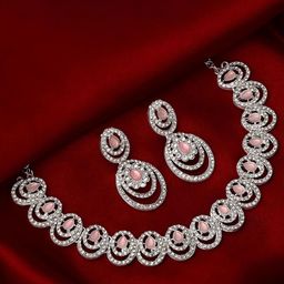 Atasi International Rhodium-Plate American Diamond Stone Studded Jewellery Set-image-63
