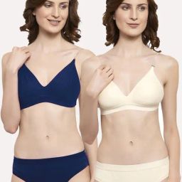 AROUSY Blue & Cream Cotton Bra Panty Set - Pack Of 2-image-42