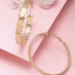 Karatcart Gold Plated Textured Contemporary Hoop Earrings For Women-9
