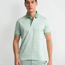Arrow Green Regular Fit Texture Polo T-Shirt-16