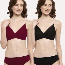 AROUSY Maroon & Black Cotton Bra Panty Set - Pack Of 2-17