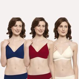 AROUSY Blue & Cream Cotton Bra Panty Set - Pack Of 3-image-41