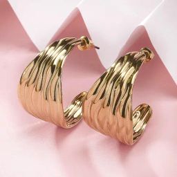 Karatcart Gold Plated Textured Contemporary Half Hoop Earrings For Women-11