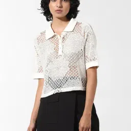 Only White Cotton Self Design T-Shirt-picture-38