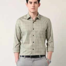 Ad By Arvind Green Slim Fit Checks Shirt-image-12