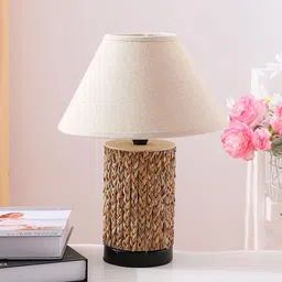 Ekhasa Brown Textured Wood Contemporary Bell Shaped Table Lamp-25