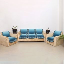 Aura Blue Polyester Sofa Cover-image-133