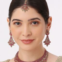 VATSALYA creation Alloy Gold- plated Pink Jewellery Set-image-74