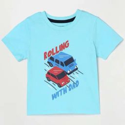 Juniors by Lifestyle Kids Sky Blue Cotton Printed T-Shirt-image-90