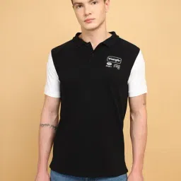 Wrangler Black Regular Fit Colour Block Polo T-Shirt-image-20