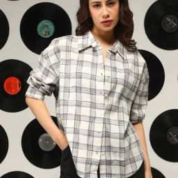 Campus Sutra Off White Regular Fit Checked Shirt-picture-4