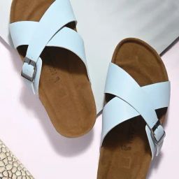 Hoversole Women's Xena Blizzard Blue Cork Cross Strap Sandals-image-34